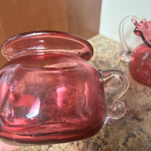 Vintage Red Glass Creamer and Sugar Set - Picture 2 of 3